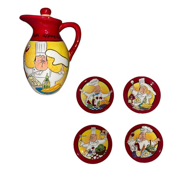 Certified International China Tracy Flickinger Oil Cruet Pitcher Dipping Plates - Picture 1 of 12